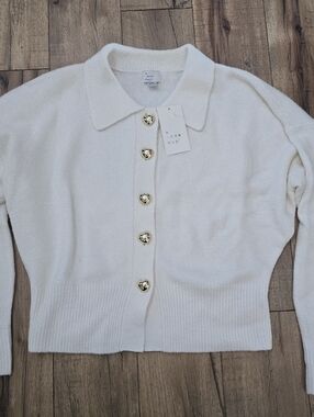 a new day Cream Collared Cardigan with Gold Heart Buttons